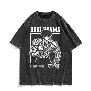Anime Fan Top Casual Camiseta de manga corta con Blade <span class=keywords><strong>Baki</strong></span> <span class=keywords><strong>Hanma</strong></span> Washed Old High Street Style - Product Image 2