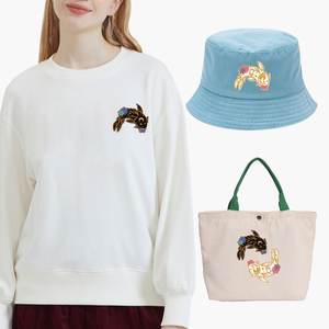 ของตกแต่งเทศกาลผ้าศิลปะสติกเกอร์ติดเสื้อผ้าแบบทำมือแผ่นปักลายปลาสีดำและสีขาวสำหรับใส่หมวกกระเป๋า2ชิ้น - Product Image 2