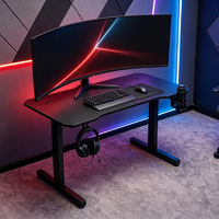 Bureau de jeu moderne en bois avec porte-gobelet et crochet pour casque, table d'ordinateur pour e-sport, idéal pour la salle de jeu à domicile