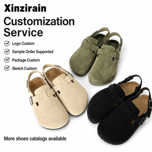 Xinzirain Customized New <strong>Clog</strong> Sandals Classic Style Suede Leather Cork Sole Women <strong>Men</strong> Mule <strong>Clogs</strong> - Product Image 1
