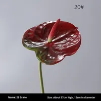 Bunga Anthurium Buatan Grosir Sentuhan Realistis Daun Cetak 3D Tangkai Tunggal Putih Hijau Pink 57cm Pernikahan Modern Luar Ruangan