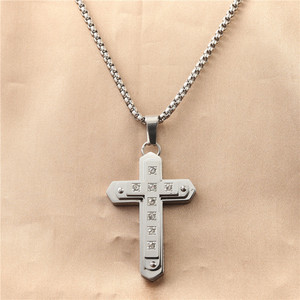 Stainless Steel <b>Cross</b> Pendant Necklace For Men Geometric Design Pave Setting 12081 - Product Image 1