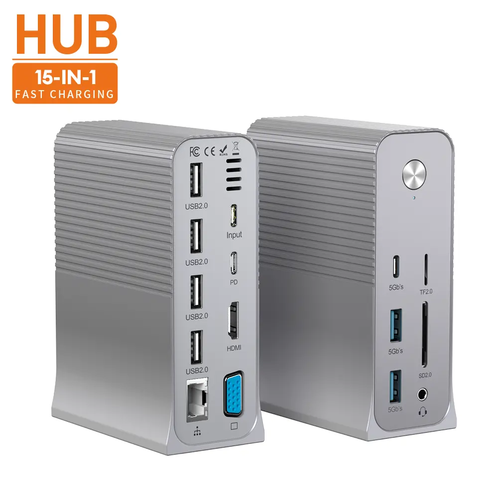 New Product 2023 Popular USB Hub 3.0 Universal Travel Adapter 15-IN-1 Docking Station Type C Portable Charging USB C Hubs