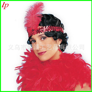 LPP2039 Feather Headband <b>Red</b> <b>Sequin</b> Halloween Party Costume Accessory - Product Image 2