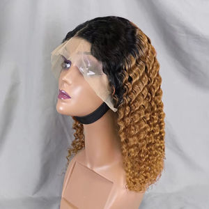 Color rubio rizado <span class=keywords><strong>Afro</strong></span> frontal brasileño 12A Peluca de pelo crudo virgen Bob corto textura de onda profunda HD pelucas frontales suizas transparentes - Product Image 5