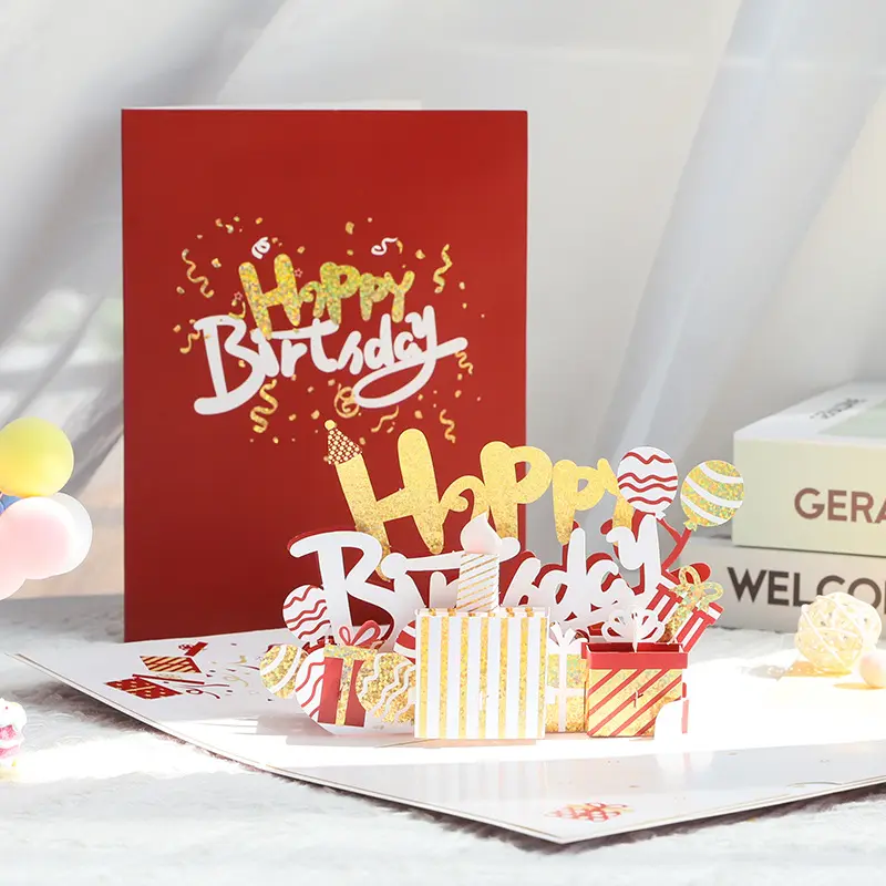 3D कागज पॉप अप ग्रीटिंग कार्ड जन्मदिन का उपहार के लिए संगीत और एलईडी प्रकाश के साथ, लेजर उत्कीर्णन और आवृत पैकेजिंग झटका सेंसर