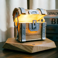 Lampe coffre au trésor à lévitation magnétique, veilleuse flottante, lampe de table décorative créative avec base en bois, thème Aventure Pirate