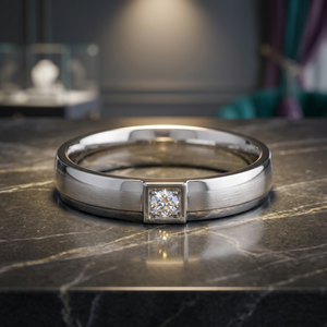 Anillo de Diamantes Redondos de Oro Blanco para Hombre |   Anillo de Compromiso y Boda Premium para Hombre |   Joyería Fina al por Mayor - Product Image 3