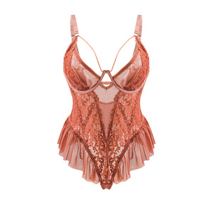 Mono transparente erótico de talla grande suave con cintura ceñida a las nalgas expuestas Lencería Sexy Mseh con bordes con volantes - Product Image 1