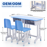 Ensemble de bureau et chaise réglables pour deux étudiants avec plateau sous le bureau, mobilier de classe en plastique, vente en gros