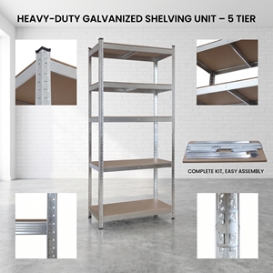 Étagère de rangement industrielle en métal robuste à 5 niveaux, étagère de garage réglable sans boulons, unité d'étagère en acier pour atelier - Product Image 3