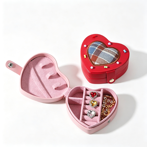 Heart Shaped Portable Leather Jewelry <b>Storage</b> Box Travel Jewelry Organizer Box for <b>Ring</b> Earring Bracelet Necklace Pendant Box - Product Image 3