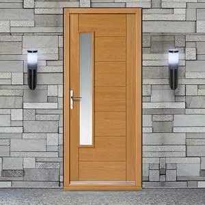 Reachingbuild Home Solid Wood Door Exterior Wooden Door With Piece Of Glass