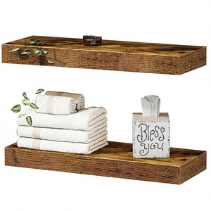 Set of 2 Bamboo Wall Mounted Farmhouse Decor Bathroom Storage <b>Bags</b> Carved Heavy Duty for Rustic Brown Black Gray White - Product Image 3
