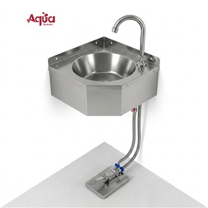Évier commercial en acier inoxydable, équipement de cuisine professionnel, évier d'angle avec robinet à bouton-poussoir, évier de cuisine en acier inoxydable - Product Image 1