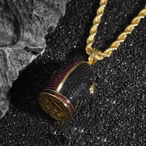 Collier Hip-Hop Plaqué Or avec Pendentif Iced Out et Pierres Noires et Blanches pour Hommes, Bijou de <span class=keywords><strong>Rappeur</strong></span>, Vente en Gros Usine, Cadeau - Product Image 4