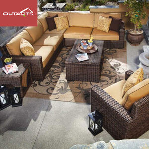 طقم أريكة خارجية حديثة مقاومة للماء مصنوعة من الراتان مع كراسي زاوية - أثاث للحدائق والشرفات - Product Image 2