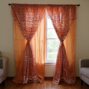 Rideaux en dentelle 2,50 m de large x 2 m de haut à motif floral, 100 % polyester, poids moyen, style tissé uni - Product Image 2