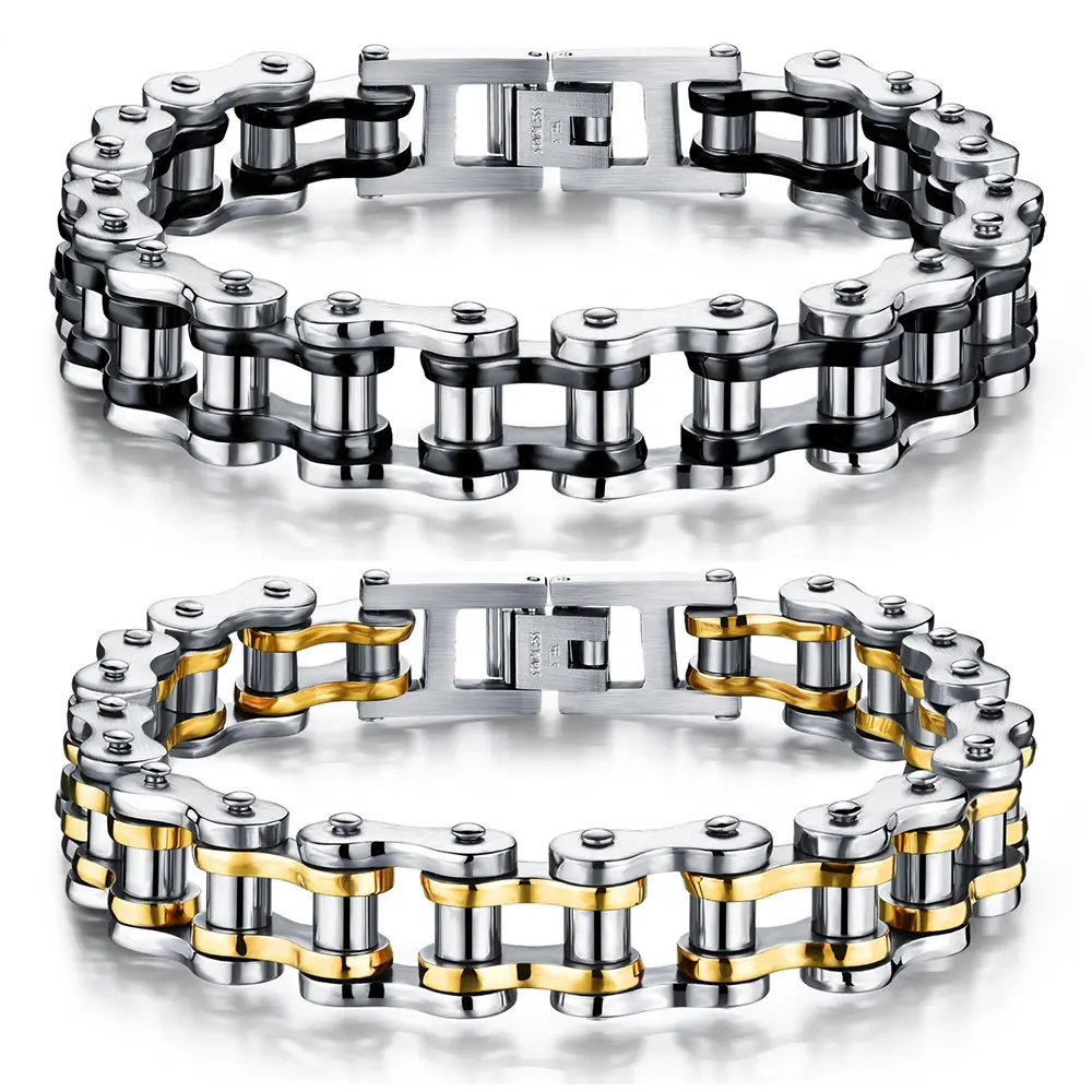 Wholesale Stainless Steel Biker Bracelets Chunky Men's Motorcycle Chain Bracelet Wristband Bicycle Men Hand Jewelry