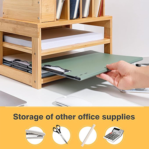Organiseur de bureau en bois à 3 niveaux 202603 – Rangement de bureau en bambou avec porte-fichiers pour stylos, papier, calculatrice et bloc-notes - Product Image 4