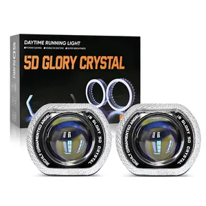 Custom Car Accessories-5D Three-Colour Angel Eyes LED Headlight Lens Cover Daytime Running Light Car Lampshade Fit 12V Retrofit