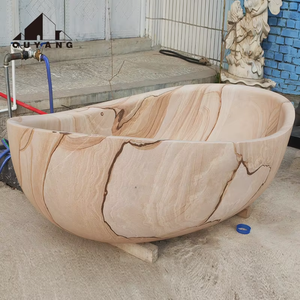 Quyang Villa Badkamer Decoratieve Natuurlijke Houtader Steen Badkuip Op Maat Beige Marmeren Badkuip - Product Image 1