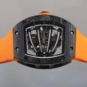 Reloj de pulsera de lujo para hombre, estilo urbano, con esfera deportiva naranja, mecanismo hueco de fibra de carbono y cristal de zafiro, resistente al agua. - Product Image 4