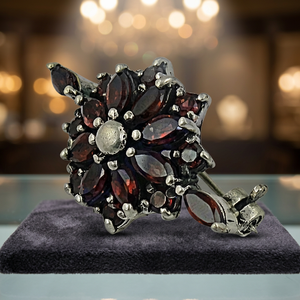 Art Palace Flower Shape Garnet Brooch 925 Silver Women's <b>Wedding</b> & Party Accessory January Birthstone Claw Setting - Product Image 2