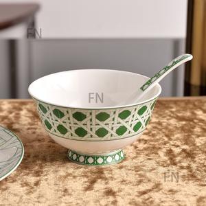 Juego de vajilla de cena de cerámica ecológica azul y blanca más vendida, personalizado con logotipo y caja de regalo para familias y hoteles - Product Image 4