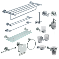 Ensemble d'accessoires de salle de bain en acier inoxydable 304 chromé LV.10 électroplaqué pour hôtels : porte-serviettes, porte-rouleau de papier, brosse WC