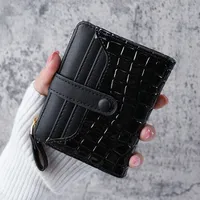 Dompet Clutch Motif Buaya Mini, Tempat Kartu Kredit Pendek, Dompet Koin Wanita
