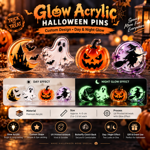 Broche personnalisée en acrylique phosphorescente pour Halloween, thème fantôme, citrouille, château, sorcière, transparente, OEM ODM - Product Image 4