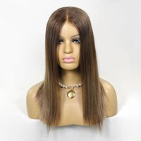 Peluca Judía con Frente de Encaje 9x5, Color Marrón Degradado, Cabello Humano Virgen Europeo, Encaje HD Transparente, Pelucas Kosher para Mujeres Blancas