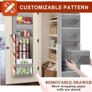 Christmas Foldable Square Over Door Wrapping Paper Organizer <b>Storage</b> with 5 Removable Drawers - Product Image 5