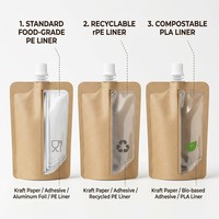 Pochette à bec verseur en papier kraft conforme PCR PPWR pour recharge de liquides, pochette personnalisée pour lotion et crème cosmétique avec bouchon à clapet