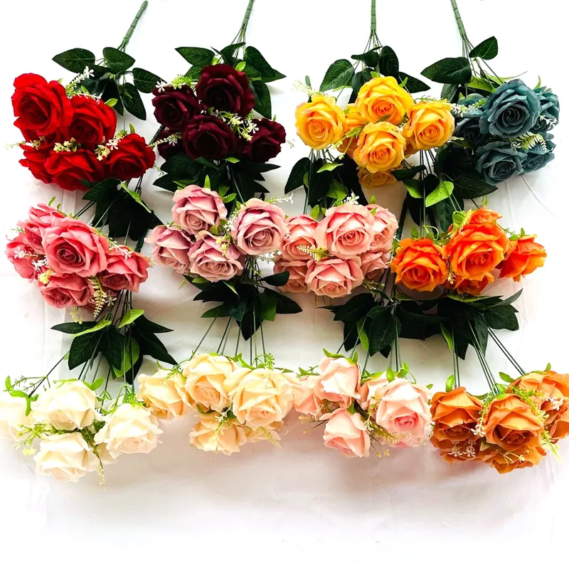 Mazzo di rose artificiali di seta all'ingrosso del fiore artificiale delle rose dei fiori artificiali per nozze