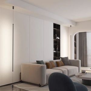 Lámpara Colgante Minimalista Negra para Cabecera de Dormitorio, Tira Larga para la Pared de Fondo, Líneas Cálidas, Sin Luz Principal, Colgante - Product Image 3