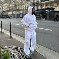 定制 500gsm 重磅法式毛圈布运动服男式宽松版型拉链连帽衫和叠层运动裤套装纯棉慢跑服