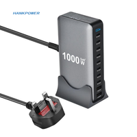 Chargeur GaN de bureau 1000W Adaptateur de charge USB Type C 10 ports OTP PD 140W Charge rapide pour ordinateur portable