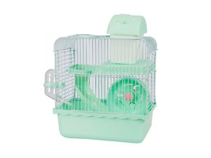 Cage de hamster en fer à motif solide portable avec bouteille d'eau et roue d'exercice Habitat coloré pour petit animal de compagnie sur plateau en plastique - Product Image 3