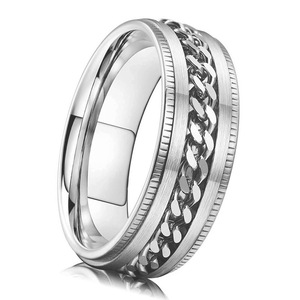 304 Stainless Steel 8mm Chain <b>Ring</b> <b>Couple</b> Wedding Band Unisex Jewelry - Product Image 5