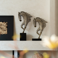 Ornement Tête de Cheval en Alliage Creux Ajouré, Style Vintage Vieilli, Semi-fait Main, Art Moderne, Nouveau Style Chinois, pour Entrée et Bureau
