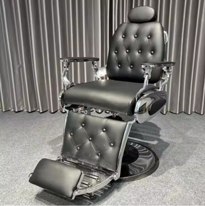 Sillón de Barbería Ergonómico Clásico Negro, Rotación de 360 Grados, Altura Ajustable, Cuero PU Resistente, Detalles Plateados, para Salón de Belleza - Product Image 2