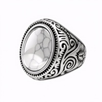 Bague unisexe en acier inoxydable avec pierre précieuse turquoise de style européen-américain, best-seller transfrontalier, or 18 carats créé en laboratoire