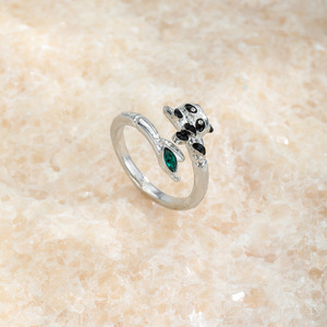 Panda Animal Open <b>Ring</b> Silver <b>Adjustable</b> With Green Leaf Design Unisex Jewelry Gift - Product Image 3