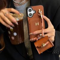Étui de téléphone en cuir litchi tendance pour iPhone 17 Pro Max avec pochette universelle pour étui Airpods