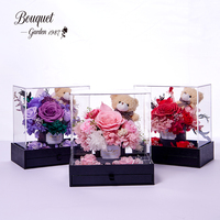 Boîte à bijoux en acrylique légère et carrée pour la Saint-Valentin 2026 / Cadeau de Noël / Anniversaire pour femme, avec rose éternelle en savon – Livraison rapide