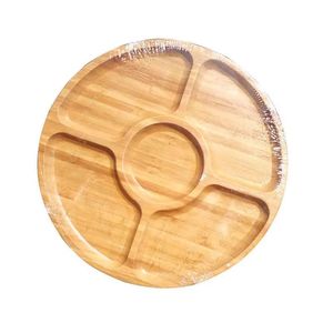 Five Compartment Round Bamboo <b>Tray</b> Wooden Pattern Household Serving <b>Tray</b> For <b>Snacks</b> Fruits Tea Dishes - Product Image 3