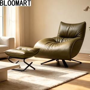 Sillón Giratorio <span class=keywords><strong>de</strong></span> Cuero con Reposapiés, Relleno <span class=keywords><strong>de</strong></span> <span class=keywords><strong>Plumón</strong></span> <span class=keywords><strong>de</strong></span> <span class=keywords><strong>Pato</strong></span> y Espuma, Base <span class=keywords><strong>de</strong></span> Acero al Carbono Negro Mate, Sillón Reclinable <span class=keywords><strong>de</strong></span> Descanso - Product Image 2