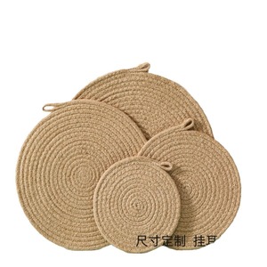 แผ่นรองกันความร้อนสำหรับหม้อดินเผา ทำจากฟาง ผ้าลินินทรงกลม ทนความร้อนสูง - Product Image 4